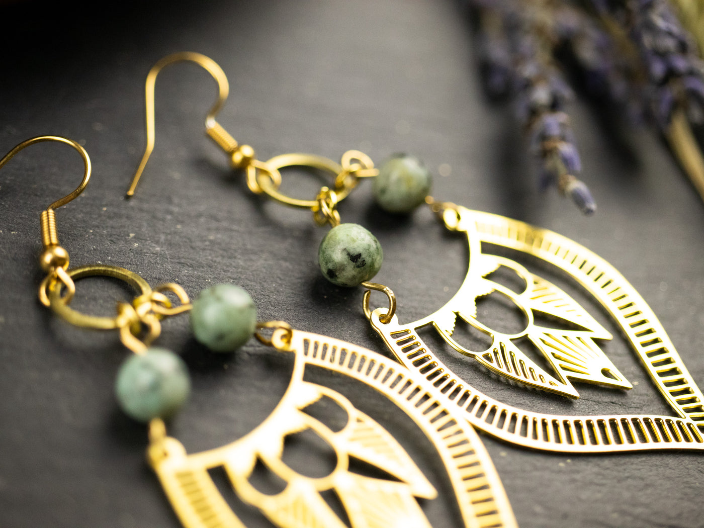 Brass and jasper earrings
